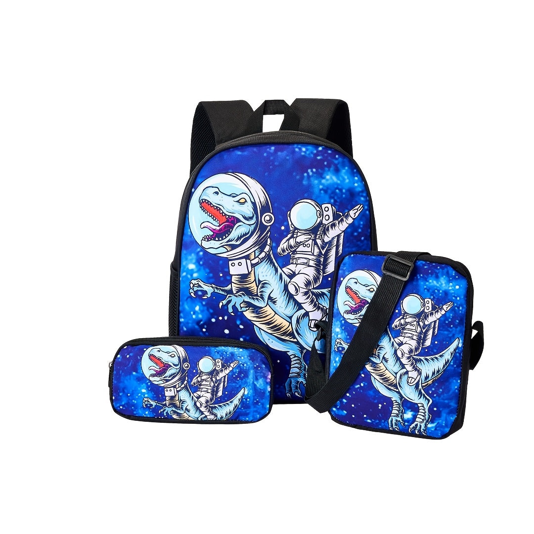 Kit Escolar com Estampa Astronauta e Foguete - Mochila, Lancheira e Estojo